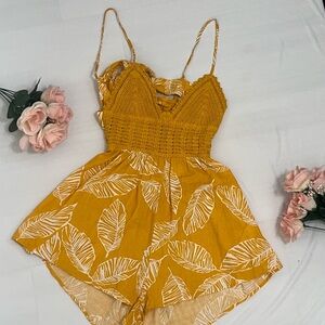 Yellow Leaf Print Romper